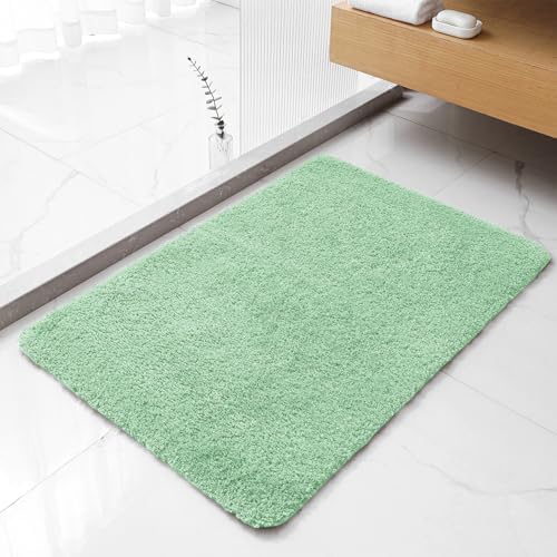 Polyester Bathroom Rug 24"x36" Light Green, Non-Slip Soft Bath Mat by Kildoss