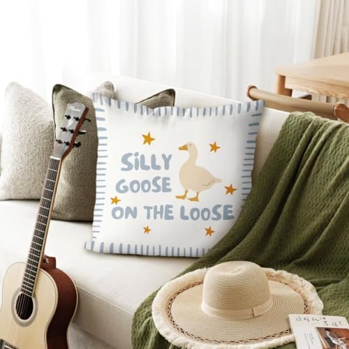 Blue Silly Goose Cute Pillow Cover Toddler Boy Bedroom Decor - Image 3