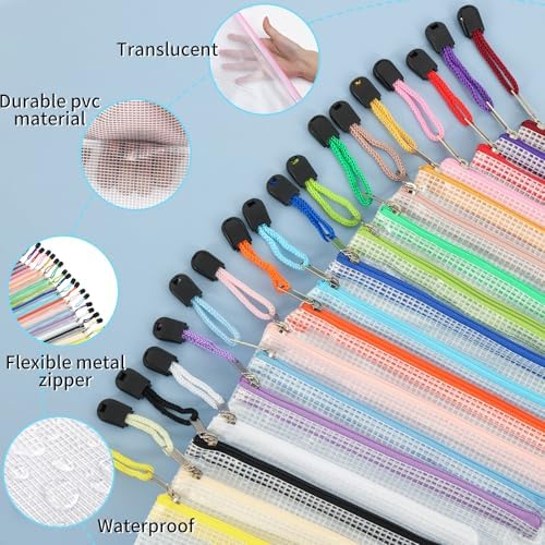 EOOUT 56pcs Mesh Zipper Pouch, Waterproof Zipper Bags, 8 Sizes Plastic Travel - Image 3