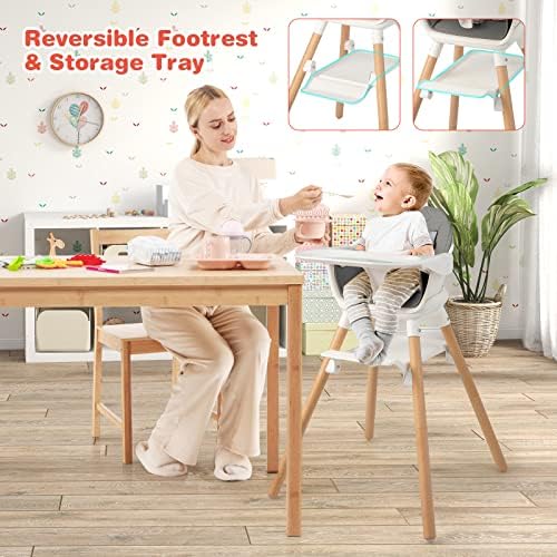 HONEY JOY Baby High Chair, 6 In 1 Convertible Wooden Highchair - Image 4