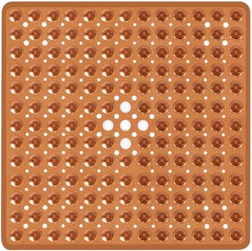 Square Shower Mat Bathtub Bath Mat Non Slip Clear Brown 21"x21" by NaolotureHome