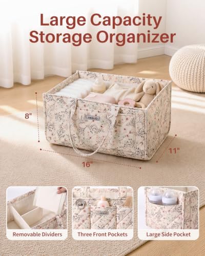 Large Floral Diaper Caddy Organizer Nursery Storage Basket, Gift - Image 2