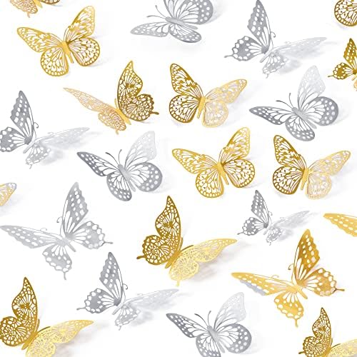 SAOROPEB 3D Butterfly Wall Decor 48 Pcs 4 Styles 3 Sizes, Butterfly Birthday by SAOROPEB