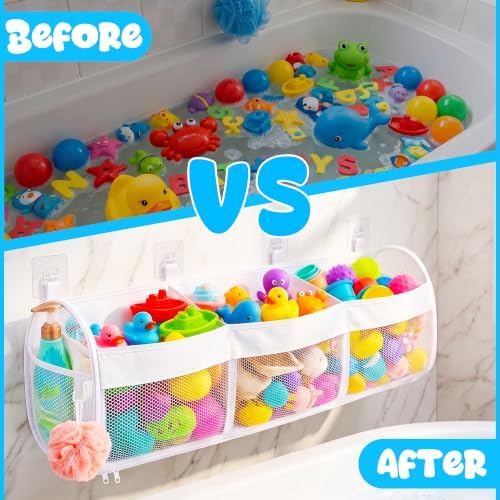 Bath Toy Storage, 3 Compartment Horizontal Large Openings - Image 5