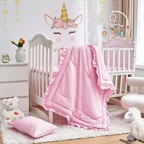 3 Pieces Crib Bedding Set Baby Ruffle Quilted Comforter by Uozzi+Bedding