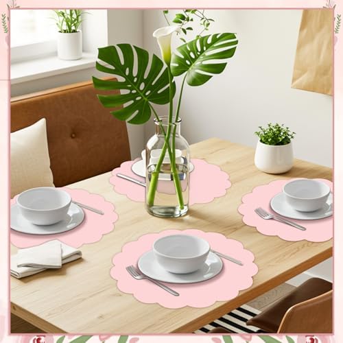 120 Pcs Light Pink Paper Placemats, 13.5 Inch Disposable Scalloped Placemat - Image 5