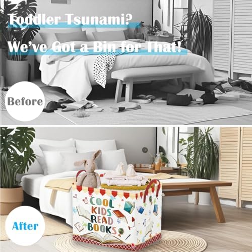 Runtoo Cool Kids Read Books Storage Bins Inspirational Quotes Book Basket Toys - Image 2