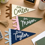 Personalized Felt Teacher Name Pennant Custom Classroom Door Decor Flag by DUNACO