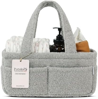 PUTSKA Baby Diaper Caddy Organizer, Nursery Fleece Basket by Putska