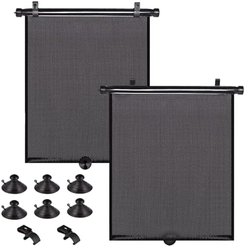 Car Side Window Shades, 2 Pack Retractable Roller Sun Shades, 18 x 20 in by PLTCAT