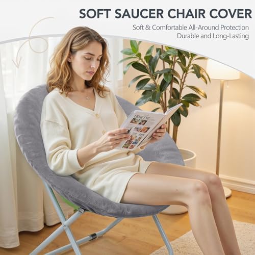 Velvet Stretch Saucer Chair Cover, Round Moon Chair Cover - Image 3