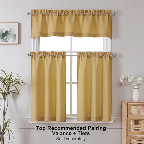 Chyhomenyc Gold Valance for Windows, Light Filtering Faux Linen Textured Small - Image 2