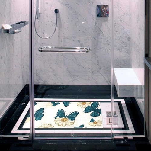 Shower Mat Non Slip 26.8 x 15.1 Inches, Daisies Butterflies Bathtub Mat Shower - Image 6