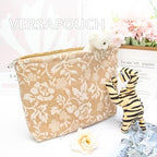 Flat Makeup Bag for Women, Zipper Cosmetic Pouch for Purse, Rose Linen - Image 5