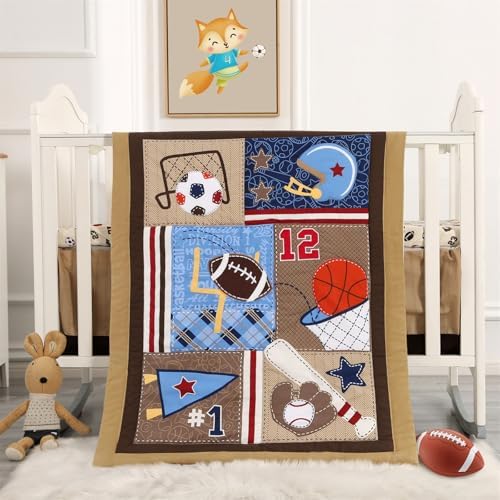 Sports Mini Crib Bedding Set Boys Brown 3PCs Mini Crib Comforter Set Basketball by WOWELIFE
