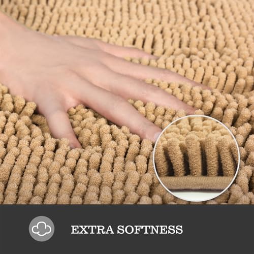 Yeaban Chenille Beige Bathroom Rug 40"x60", Non-Slip Rubber Backing - Image 2