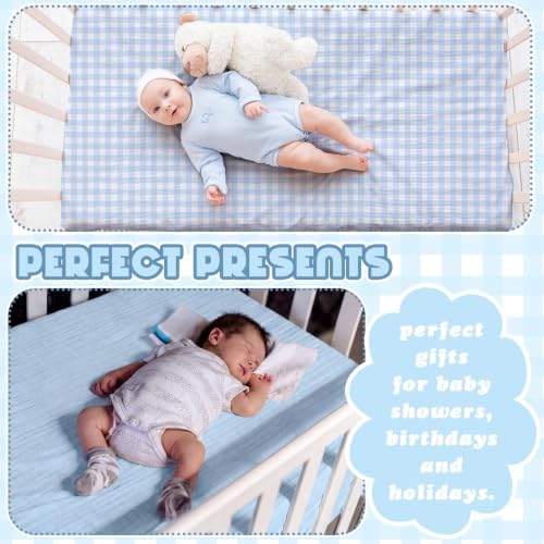 Breling 2 Pcs Muslin Blue and Blue Gingham Crib Sheets - Image 4