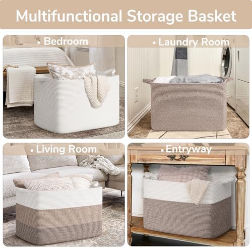 Goodpick 105L Extra Large Woven Rope Blanket Basket, Light Brown - Image 4