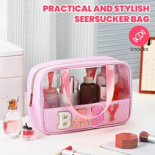 Sanwuta Seersucker Baby Bag Chenille Letter Clear Makeup Bag - Image 4