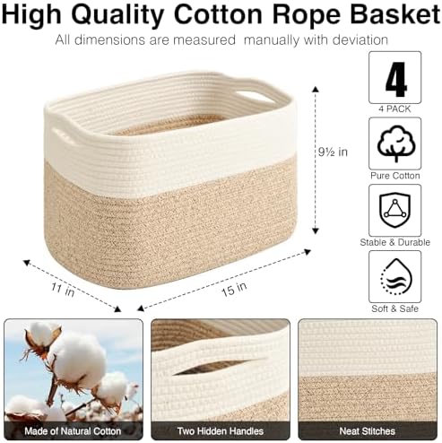 ICERZCZ Storage Baskets for Organizing & Shelves, Woven Cotton Rope - Image 3
