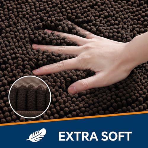 Chenille Bathroom Runner Rug 24"x60" Brown, Plush Bath Mat - Image 3