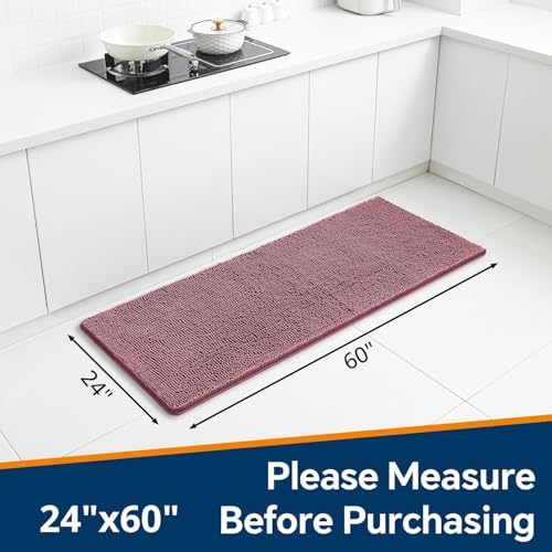 Chenille Bathroom Runner Rug 24"x60" Dusty Rose, Plush Bath Mat - Image 2