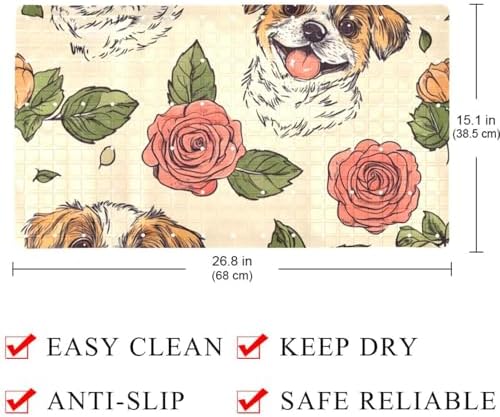 Shower Mat Non Slip 26.8 x 15.1 Inches, Dogs Rose Bathtub Mat Shower Stall Mats - Image 4