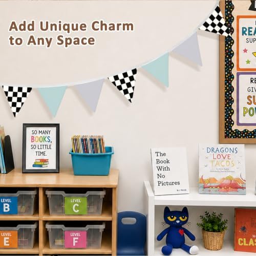 Race Car Room Decor Banner Black and White Checkered Garland Flags - Image 4