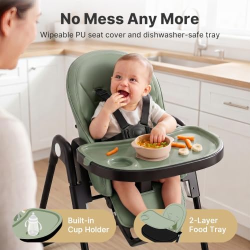 3 in 1 Portable High Chairs for Babies and Toddlers, Sage Green - Image 3