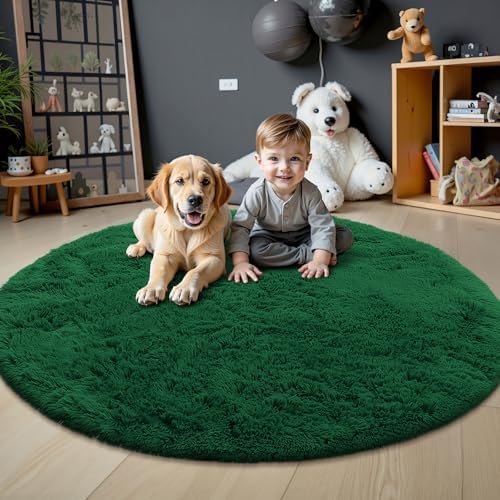 OLANLY Dark Green Round Rugs for Bedroom - Image 2