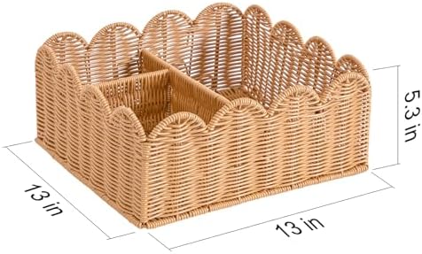Rattan Divided Scalloped Basket, Wicker Diaper Caddy Scalloped Baske, Woven - Image 3