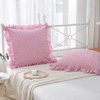 2 Pack Pink White Gingham Ruffle Throw Pillow Covers 22''x22'' - Image 7