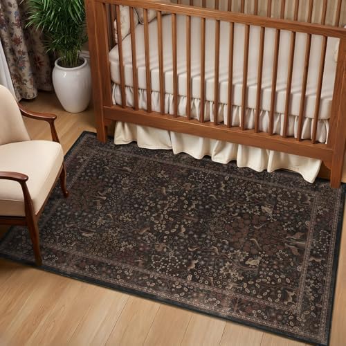 Chestnut Brown 3x5 Rugs for Entryway, Tree of Life Vintage Farmhouse Bedside - Image 4