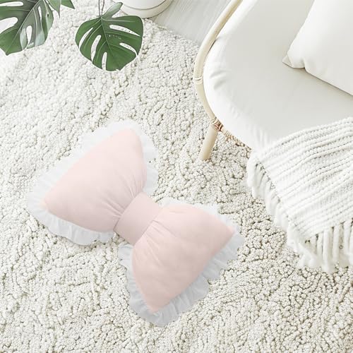 Fenteer Pink Bow Throw Pillow, Soft Bowknot Decorative Cushion - Image 7