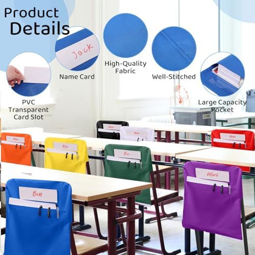 White Chair Pockets for Classroom 18 x 14 Inch Back Organizer Seat Pockets for - Image 3