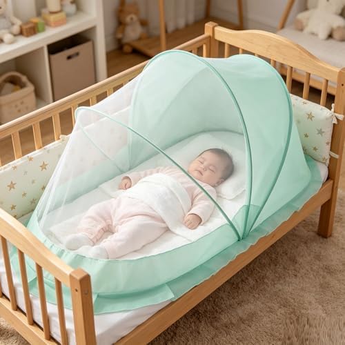 Easy Foldable Baby Mosquito Net Sheer Mesh Ruffled Edge Canopy - Image 2