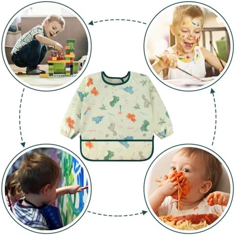 Accmor 5 Pack Long Sleeve Bibs, Baby Smock Waterproof Sleeved Bib Smock - Image 6