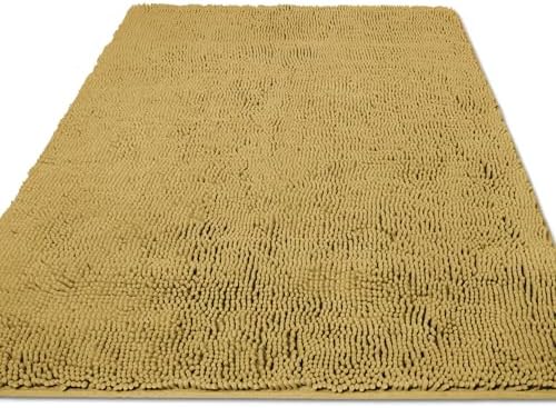 Yeaban Chenille Mustard Bathroom Rug 36"x60", Non-Slip Rubber Backing by Yeaban