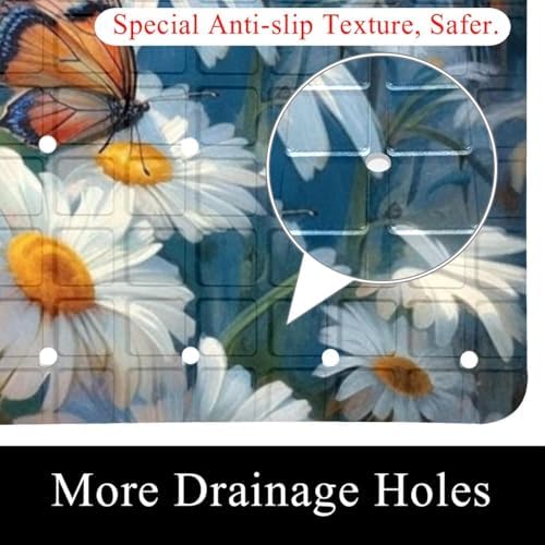 Shower Mat Non Slip, Daisies Butterflies Anti Slip Bath Mat - Image 2