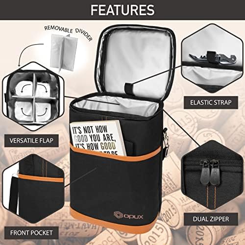 opux Insulated Wine Cooler Bag, Leakproof 4 Bottle Wine Tote Carrier - Image 4