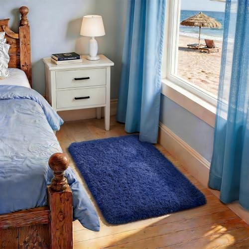Ophanie Small Rug Washable Non Slip Throw Bedside Area Rugs, Fluffy Soft Blue by Ophanie