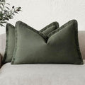 Foindtower Boho Linen Fringe Lumbar Throw Pillow Covers 12×20 Dark Green by Foindtower