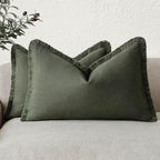 Foindtower Boho Linen Fringe Lumbar Throw Pillow Covers 12×20 Dark Green by Foindtower