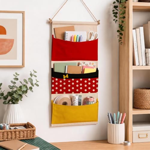 3-Pocket Hanging Wall Organizer, Polka Dot Bow Storage - Image 6