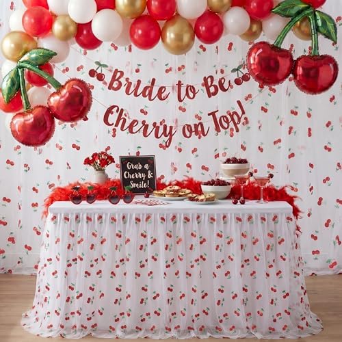 4 Pcs Cherry Table Runners 29 X 70 Inch Glitter Tulle Lace - Image 6