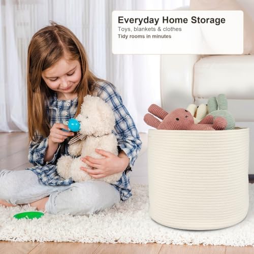 XUANGUO Cotton Rope Basket For Girls Boys Kids 16”X14” White - Image 6