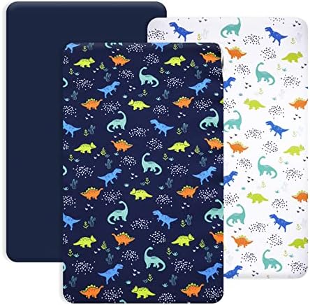 PHF 3 Pack Soft Mini Crib Sheets, Dinosaur Pack N Play Sheets by PHF
