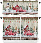 Christmas Kitchen Curtains and Valances Set, Farm Red Truck Window Treatments by VandarllinHomeKitchenDecor
