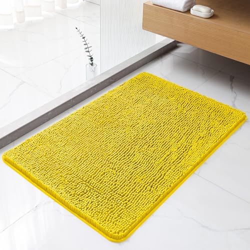 Chenille Bathroom Rug 24"x36" Yellow, Non-Slip Plush Bath Mat by Kildoss