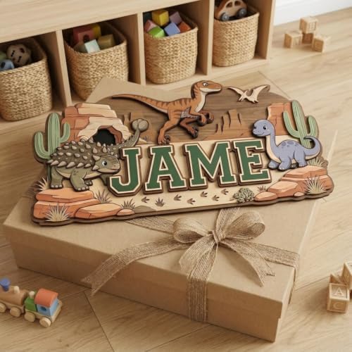 Personalized Dinosaur Nursery Name Sign, Custom Dino Bedroom Wall Decor - Image 3